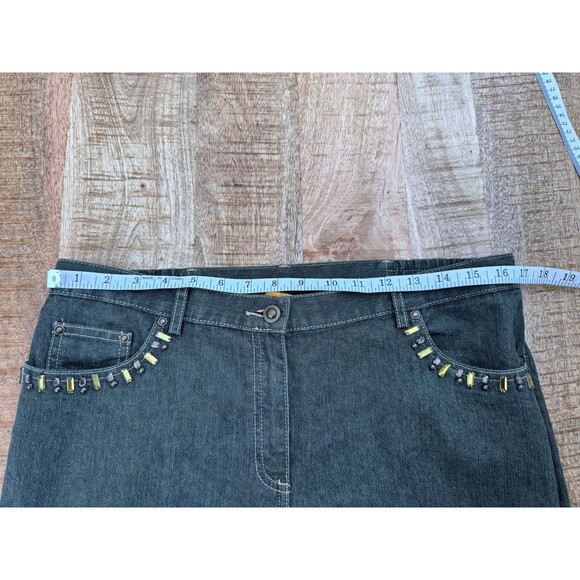 Ruby Rd Women's Metallic Green Sparkle Straight Leg Denim Jeans Jewel Accent 10 - Picture 9 of 11